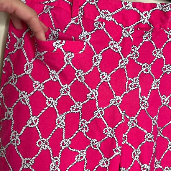 J. McLaughlin Cropped Pants 4 Pink Mid Rise Straight Rope Print Poplin Cotton - Picture 4 of 9